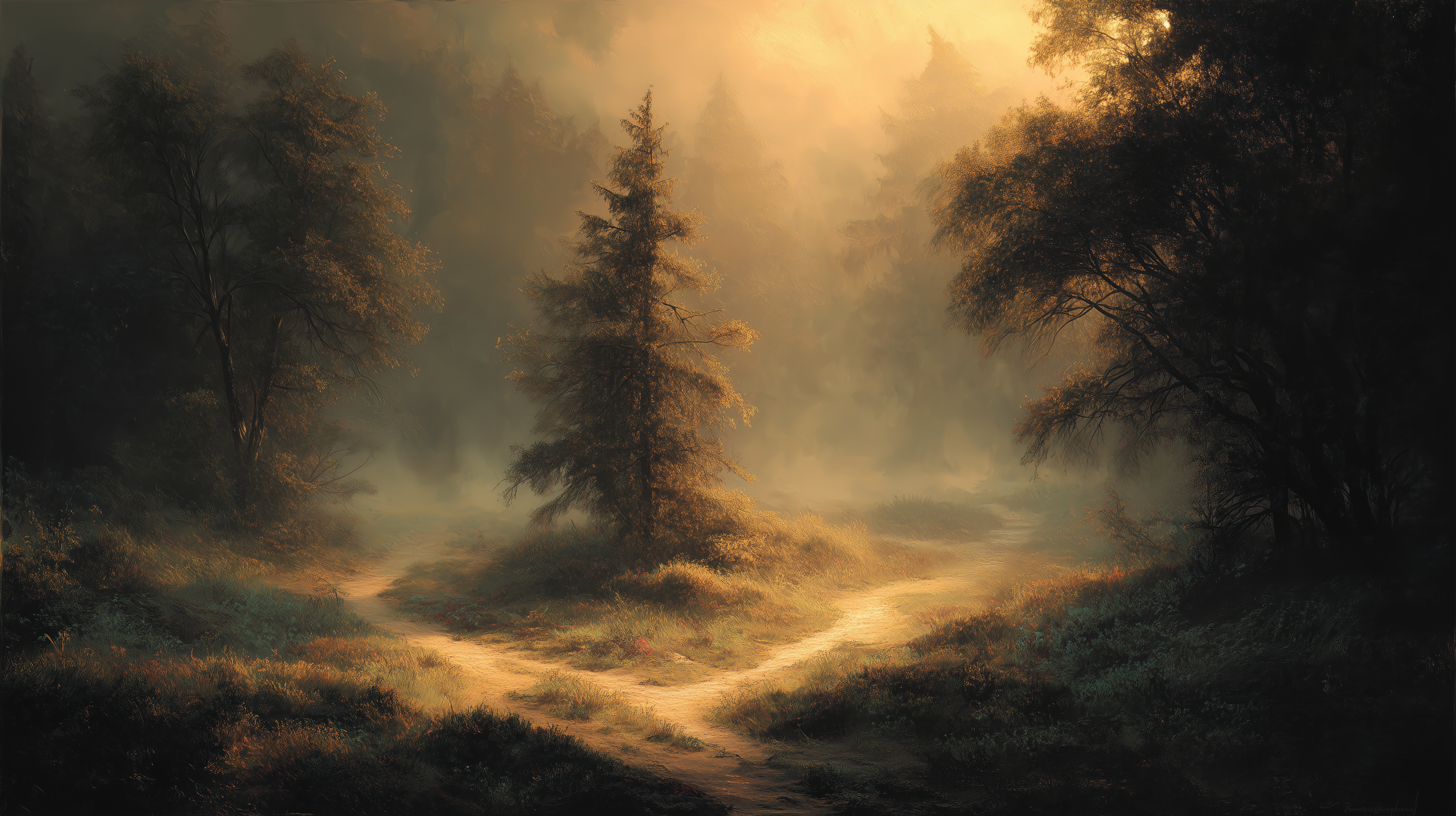 Forest clearing where two paths meet - symbolizing connection