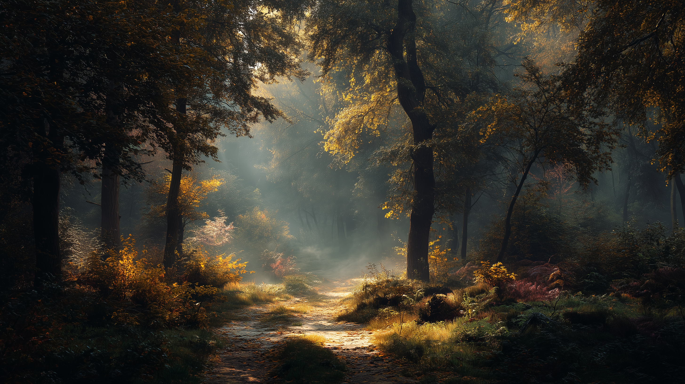Golden morning forest light